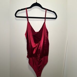 Sleek Red Satin Bodysuit